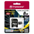 MicroSD  8GB  Transcend Class 10 UHS-I 600x Ultimate +SD адаптер